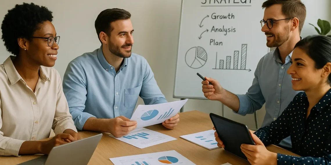 Diverse team engaging in strategic planning for future of work