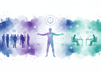 Diverse team participating in a hybrid leadership training session in an office.