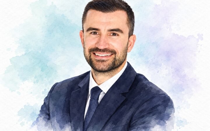 AI-generated watercolour portrait of Alexandre Pasdelou, Kerzner vice president of food and beverage and culinary