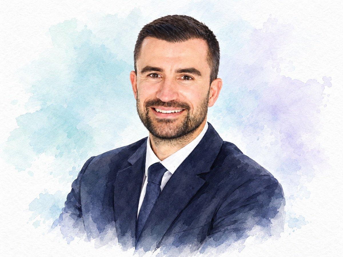 AI-generated watercolour portrait of Alexandre Pasdelou, Kerzner vice president of food and beverage and culinary