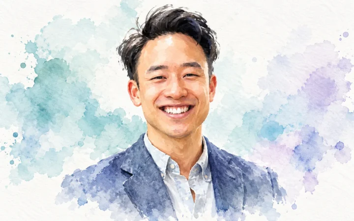 Watercolour portrait of Andrew Ling, Hilton’s regional head of focused service and all-suites brands in Asia Pacific