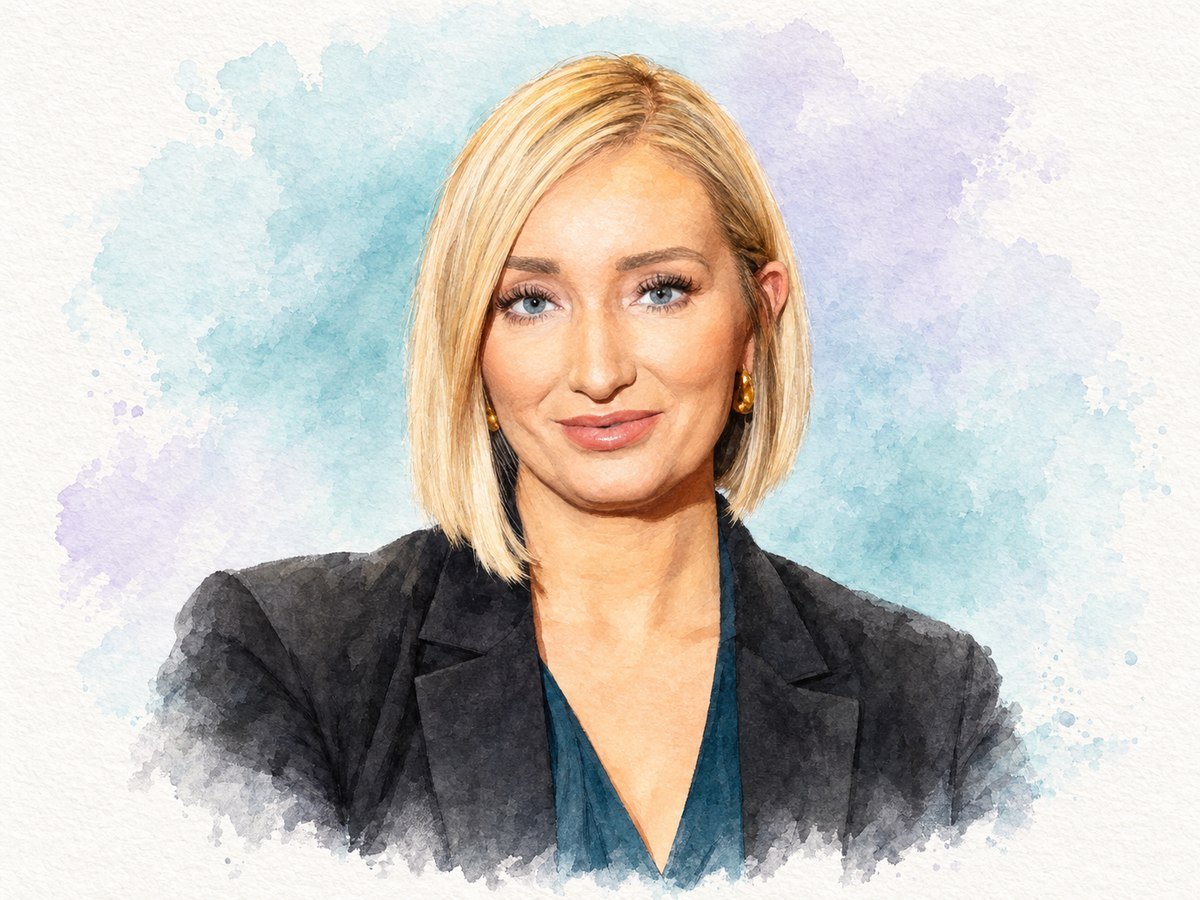 AI-generated watercolour portrait of Carissa Giliam, general manager of The Wildbirch Hotel in Anchorage