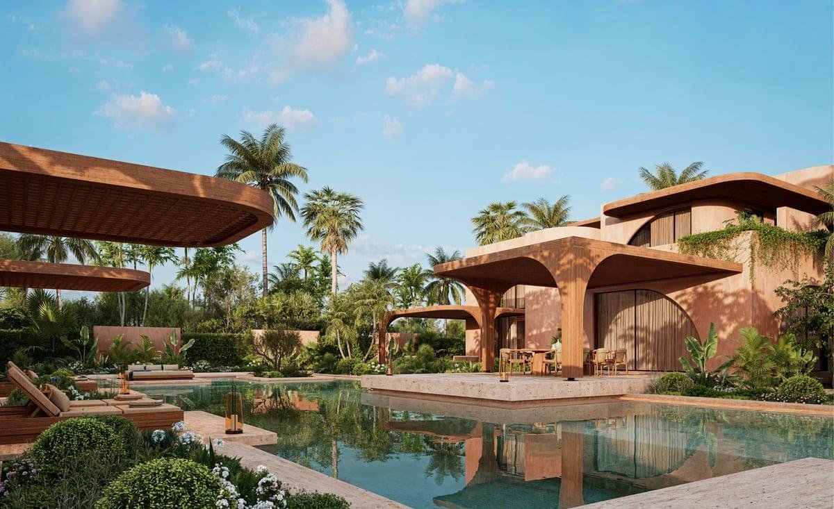 Delano Marrakech illustrative rendering of planned residences and swimming pool