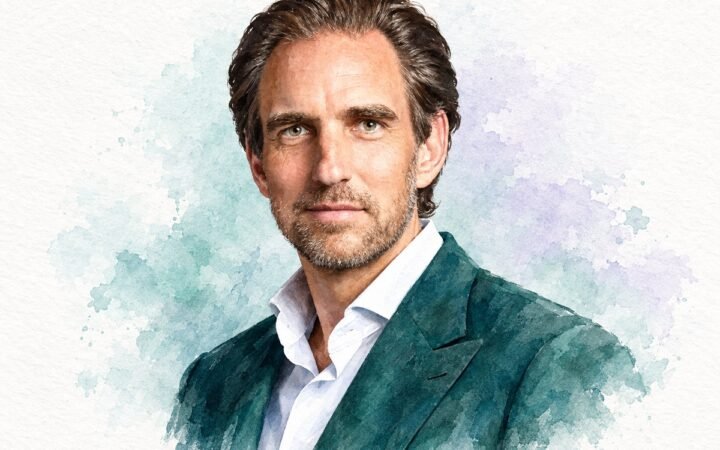 AI-generated watercolour portrait of Friedrich von Schönburg, incoming Rosewood APAC operations and global operational-excellence leader