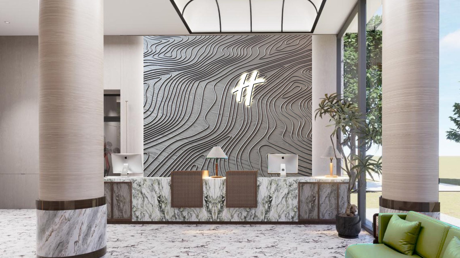 Lobby rendering for Holiday Inn Resort Luang Prabang Naluang Hill.