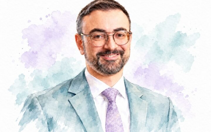 Karim von Alvensleben, vice president of hotel projects at Resorts World Sentosa, watercolour portrait