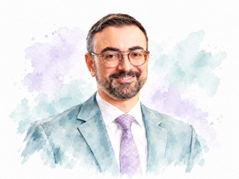Karim von Alvensleben, vice president of hotel projects at Resorts World Sentosa, watercolour portrait