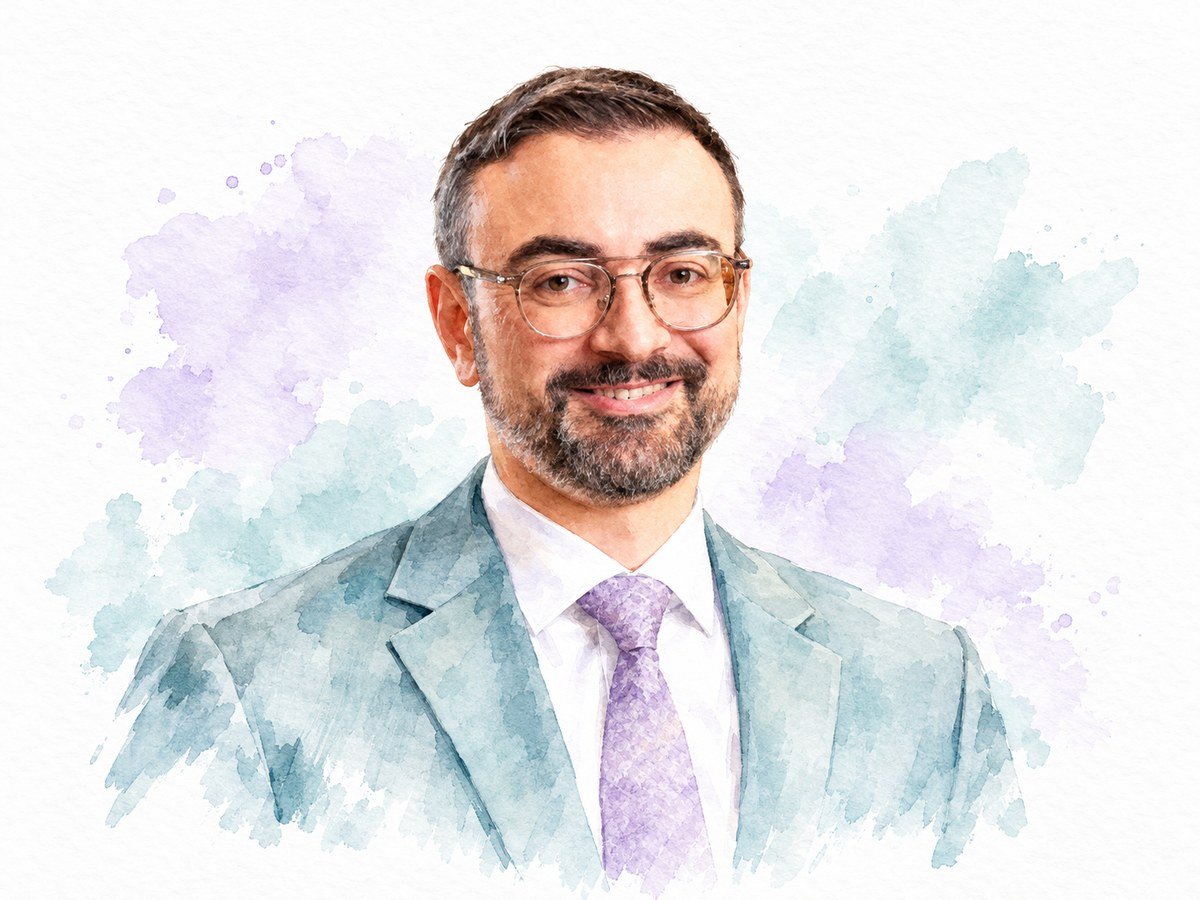 Karim von Alvensleben, vice president of hotel projects at Resorts World Sentosa, watercolour portrait