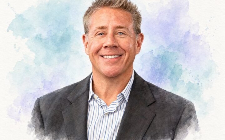 AI-generated watercolour portrait of Kieran Cain, Stonebridge vice president of marketing and communications