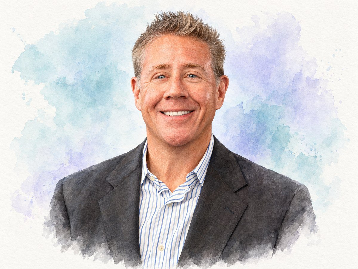 AI-generated watercolour portrait of Kieran Cain, Stonebridge vice president of marketing and communications