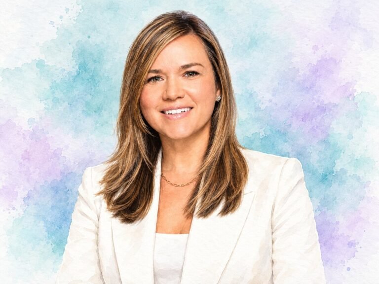 AI-generated watercolour portrait of Kristie Rasheed, managing director of Lore Group’s US hotels.