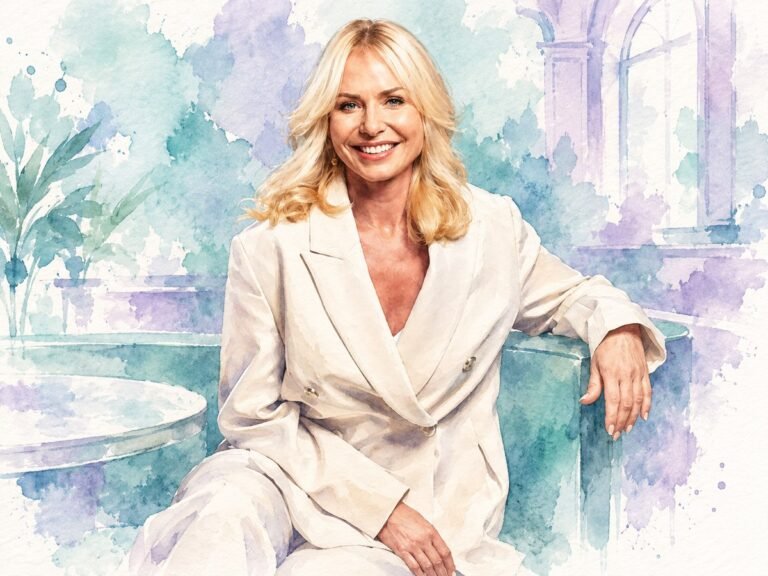 Laura Mills, managing director of The Wolseley Hospitality Group, in a watercolour portrait