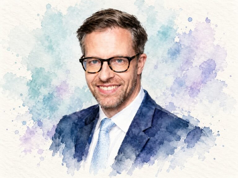 Marc Sittl in a teal and lavender watercolour portrait