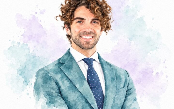 Salvatore Marmolaro, director of operations at 753 Hospitality, watercolour portrait